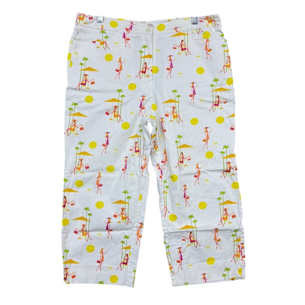 EP Pro Womens Golf Pants White Colorful Print High Rise Capri Stretch 12